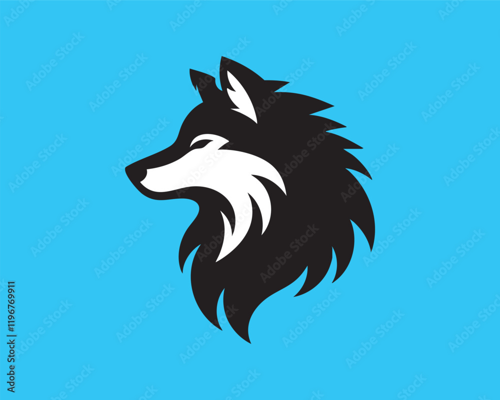 Obraz premium Stylized Wolf Head Silhouette in Bright Blue and Black