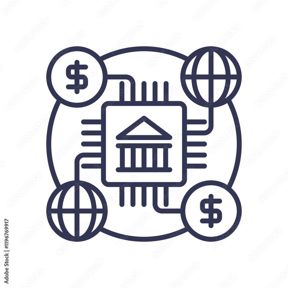 Naklejka premium Digital finance ecosystem with global connectivity and financial integration.