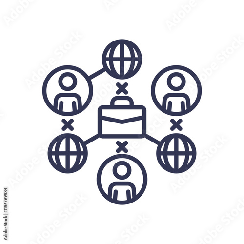 Disconnected network of people and globes, symbolizing isolation.