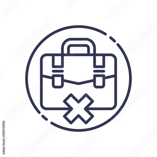 Briefcase with a cross symbolizing joblessness and unemployment.