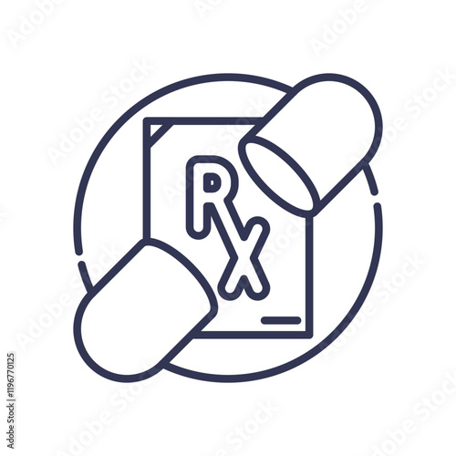 Prescription symbol with pills, representing medication and healthcare.