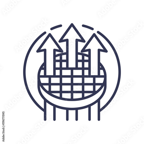 Arrows and grid symbolize filtration and flow in membrane technology.