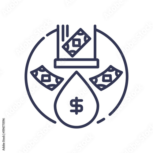 Illustration of money bills and a dollar sign in a droplet, symbolizing monetary flexibility.