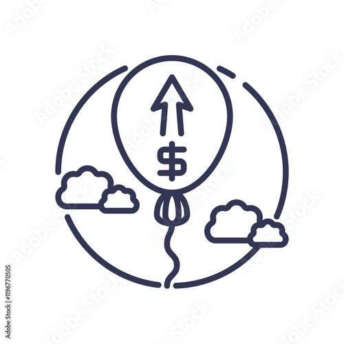 Balloon with dollar sign and arrow, symbolizing price stability.