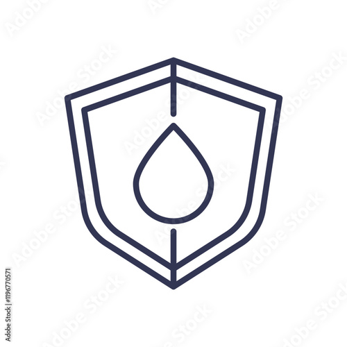 Shield with water droplet symbolizes protection from contaminants.