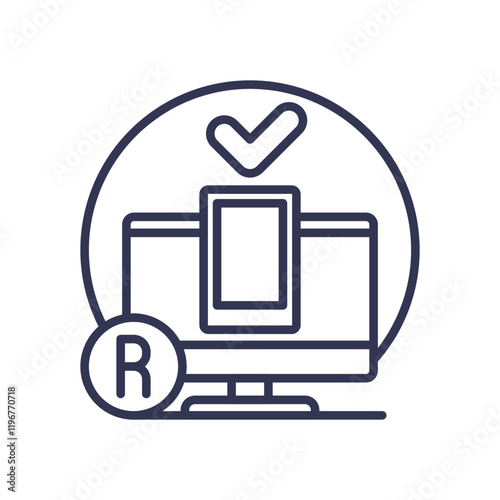 Icon of a computer with a checkmark symbolizing robust technology and reliability.