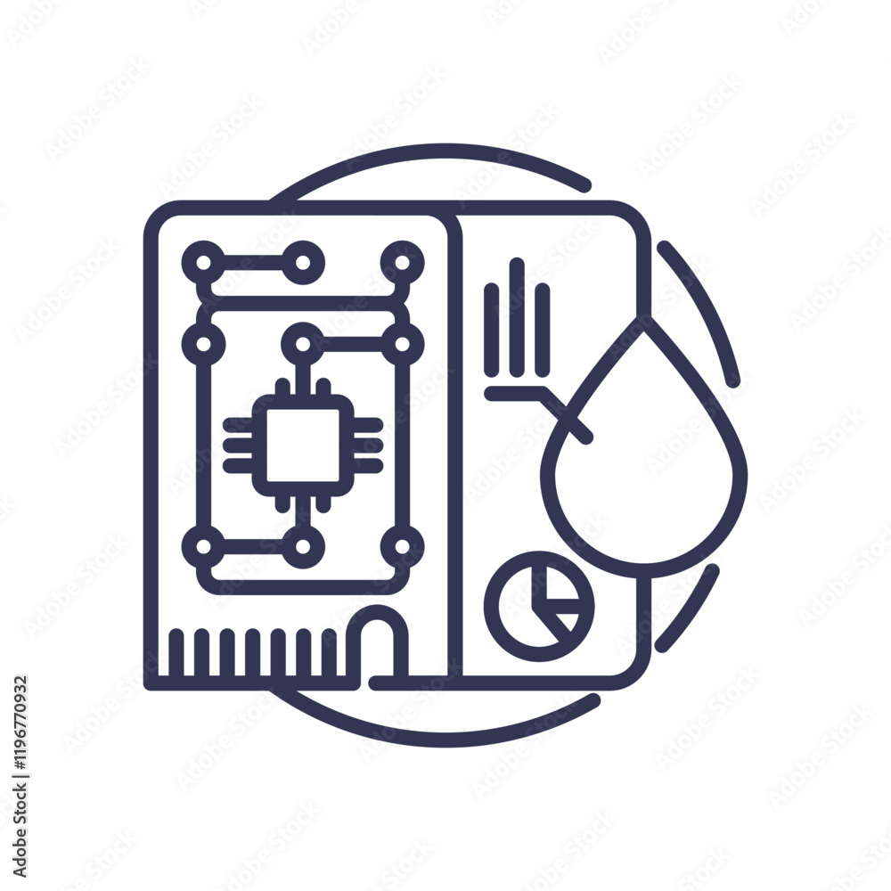Circuit board and data symbols represent smart technology integration. Circuit board and data symbols represent smart technology integration.