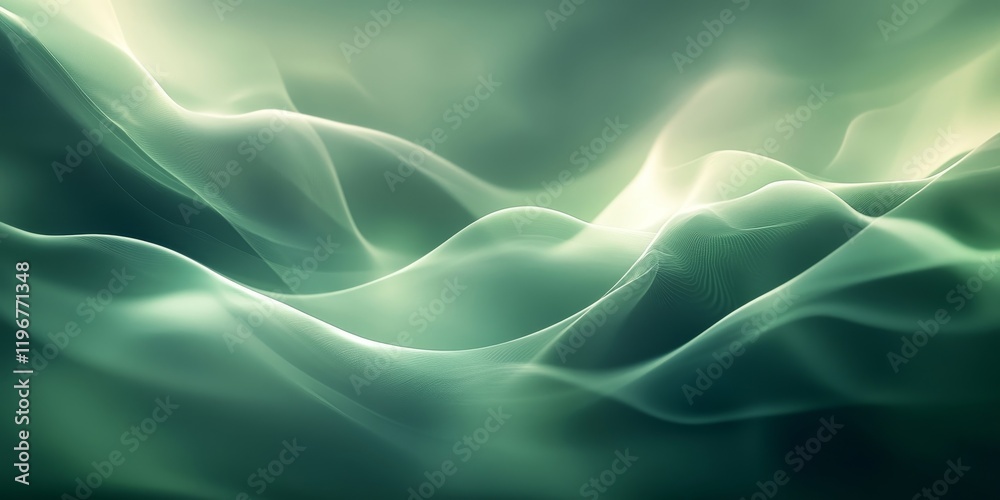 Fototapeta premium Abstract muted green gray glowing background, neon reflections texture website header, subtle pastel shades, Generative AI