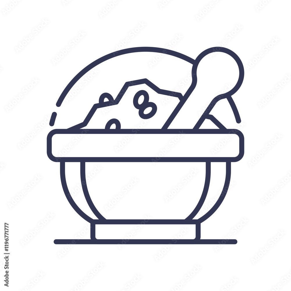 Mortar and pestle symbolizing traditional processing methods. Mortar and pestle symbolizing traditional processing methods.