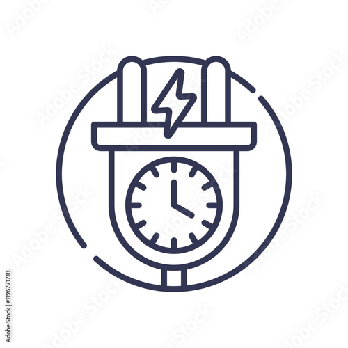 Plug with clock and lightning symbol, representing time-based energy usage.