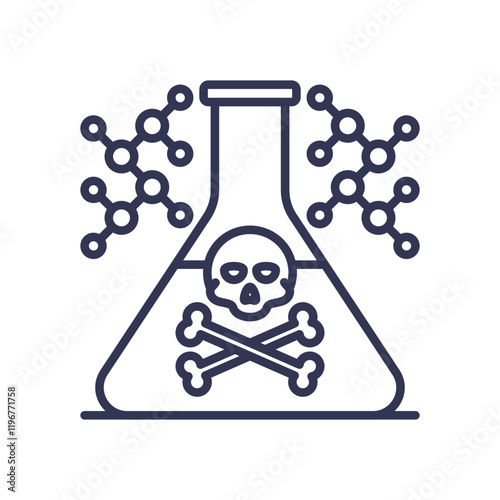 Flask with skull and crossbones symbolizes chemical toxicity.