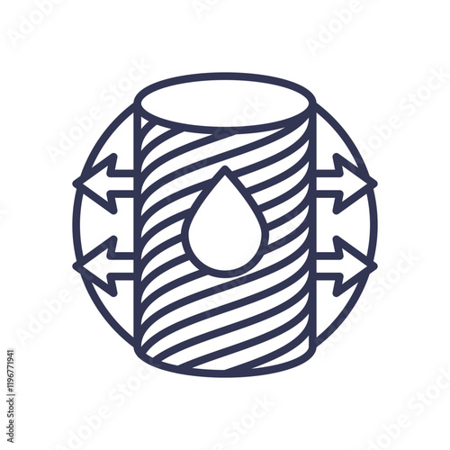 Illustration of absorption process with arrows and droplet symbolizing fluid intake.