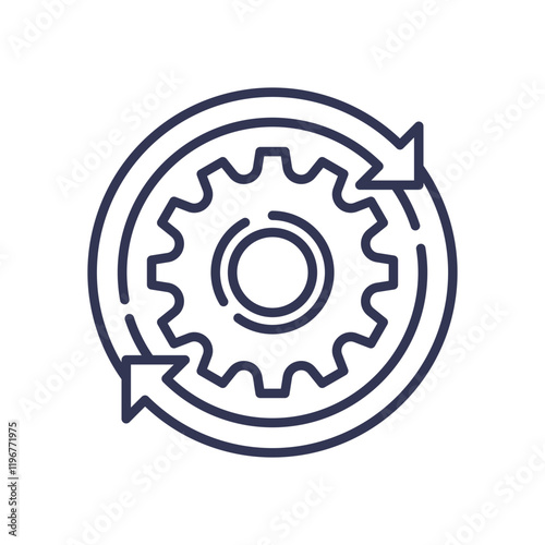 Gear with arrows symbolizes adaptability and continuous improvement.