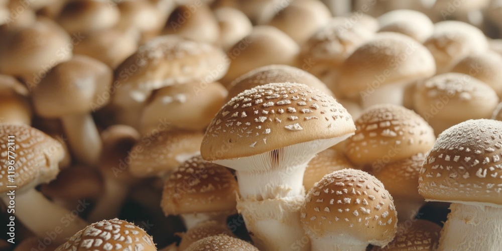 Bunch of mushrooms with white spots on them. The mushrooms are brown and are scattered all over the image Bunch of mushrooms with white spots on them. The mushrooms are brown and are scattered all over the image