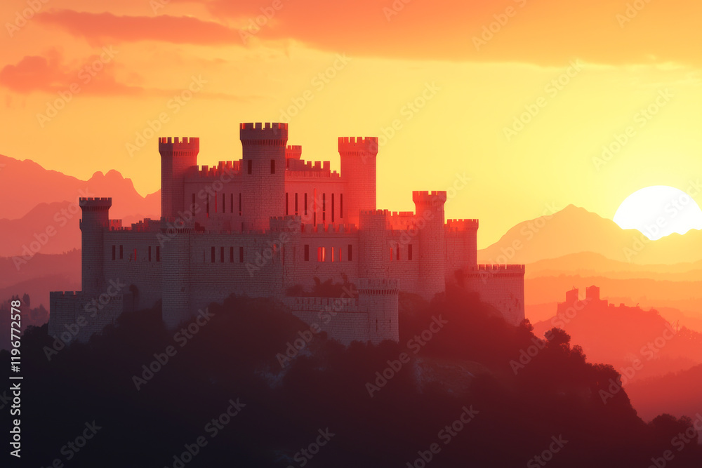 Majestic castle silhouette against a vibrant sunset sky, showcasing architectural beauty. Majestic castle silhouette against a vibrant sunset sky, showcasing architectural beauty.