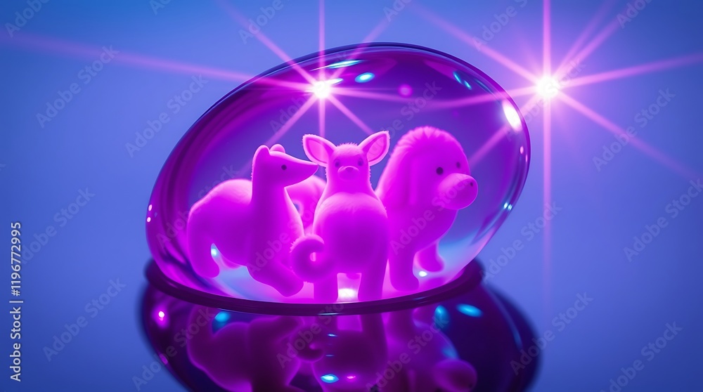 Three pink puppies inside a glowing orb.