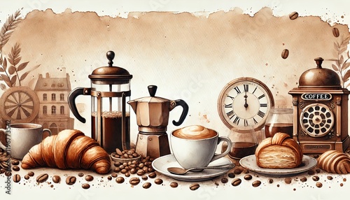 Vintage Coffee and Pastry Breakfast Scene.