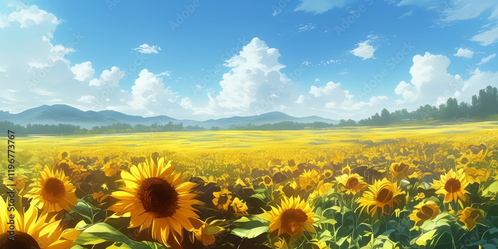 Obraz premium A Sunny Sunflower Field, A Summer Day