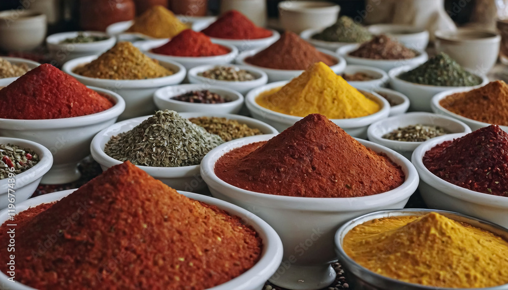 A detailed and artistic spice market scene, with rows of colorful chili peppers | International Hot and Spicy Food Day A detailed and artistic spice market scene, with rows of colorful chili peppers | International Hot and Spicy Food Day