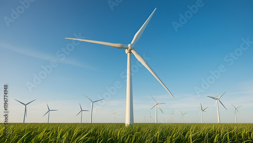 wind turbine in the field,windmil plant for high energy production,blue sky with windmils, wind turbines photo