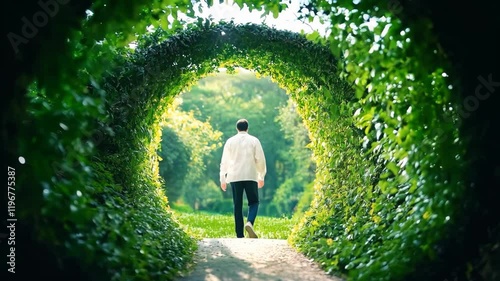 symbolizing his journey of self-discovery and growth in mental health care. The path is lined with lush greenery ESG Environmental, social, and governance, net zero and climate change carbon reduction