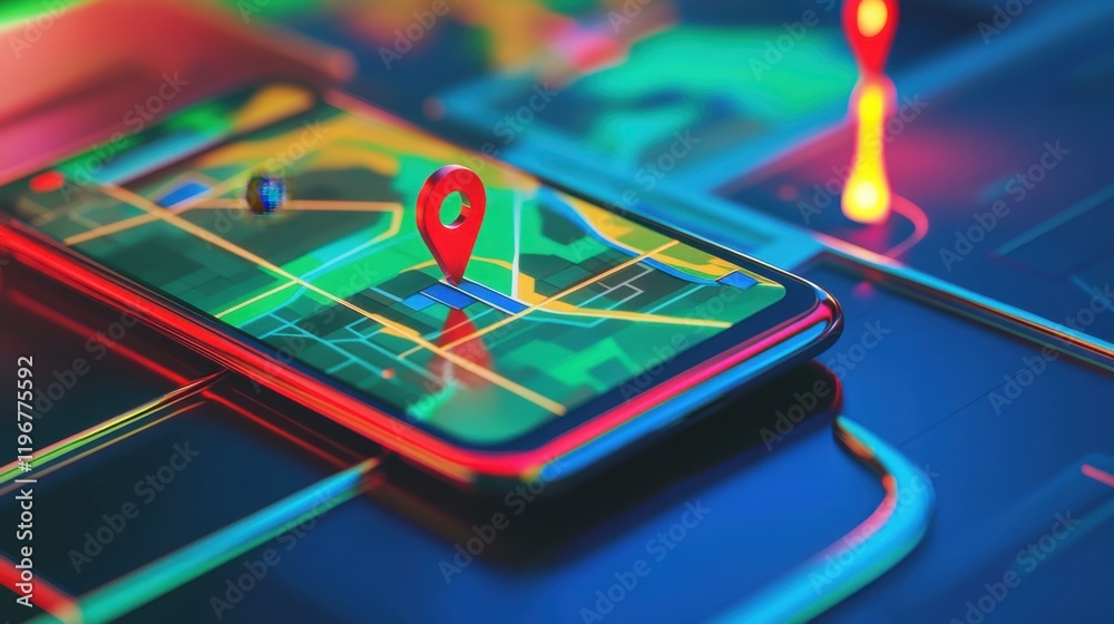 Fototapeta premium Smartphone Navigation App Interface Design: Modern Digital Map with Location Pinpoint for Travel and Exploration