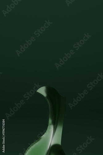 Abstract 3d rendering of a green fluid shape against a dark background