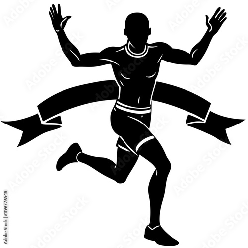 Runner Crossing Finish Line Silhouette - Victory and Achievement Vector Art