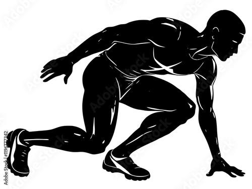 Sprinter in Starting Position Silhouette - Dynamic Athlete Vector Illustration