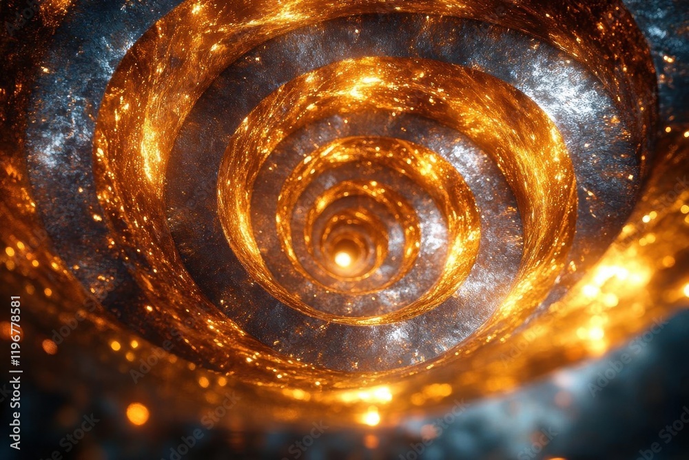 hypnotic golden spiral made of interconnected turbine blades creating an infinite industrial mandala pattern with metallic reflections hypnotic golden spiral made of interconnected turbine blades creating an infinite industrial mandala pattern with metallic reflections