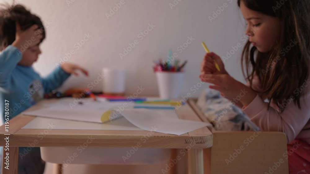 Creative Child Coloring, Engaged in Relaxing Artistic Activity During Leisure Time Creative Child Coloring, Engaged in Relaxing Artistic Activity During Leisure Time