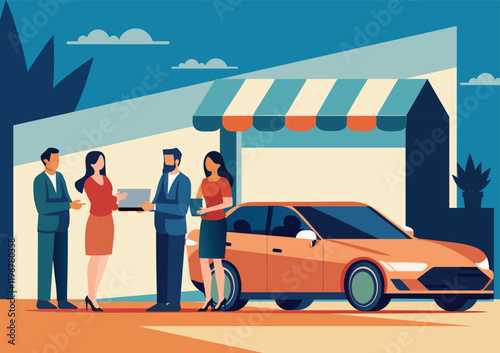 Seller man cars dealership center showroom exterior.