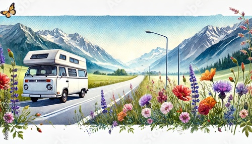 Camper Van on Scenic Mountain Road..