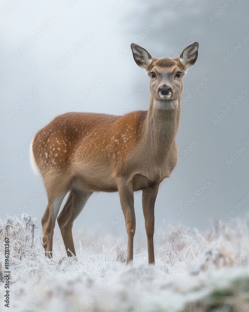 A deer standing gracefully in a misty woodland A deer standing gracefully in a misty woodland