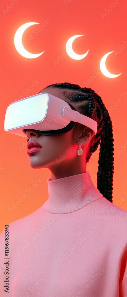 Futuristic Ramadan Sleek Virtual Reality Gear with Crescent Themes - Tech and Design Innovation for Female Millennials in Gaming and Digital Experiences Futuristic Ramadan Sleek Virtual Reality Gear with Crescent Themes - Tech and Design Innovation for Female Millennials in Gaming and Digital Experiences