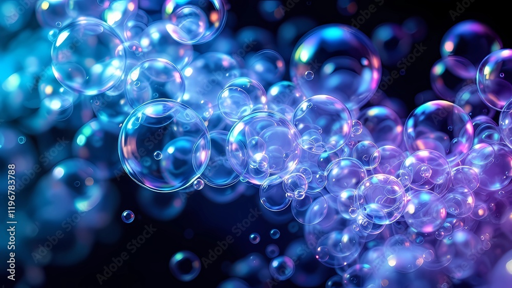 A Mesmerizing Display of Vibrant, Iridescent Soap Bubbles Floating Against a Captivating Dark Background A Mesmerizing Display of Vibrant, Iridescent Soap Bubbles Floating Against a Captivating Dark Background
