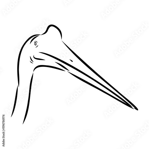ajarhid, vector sketch flying dinosaur - black and white vector illustration