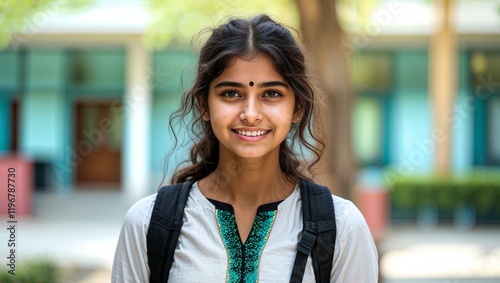 Young indian college girl standing at college campus