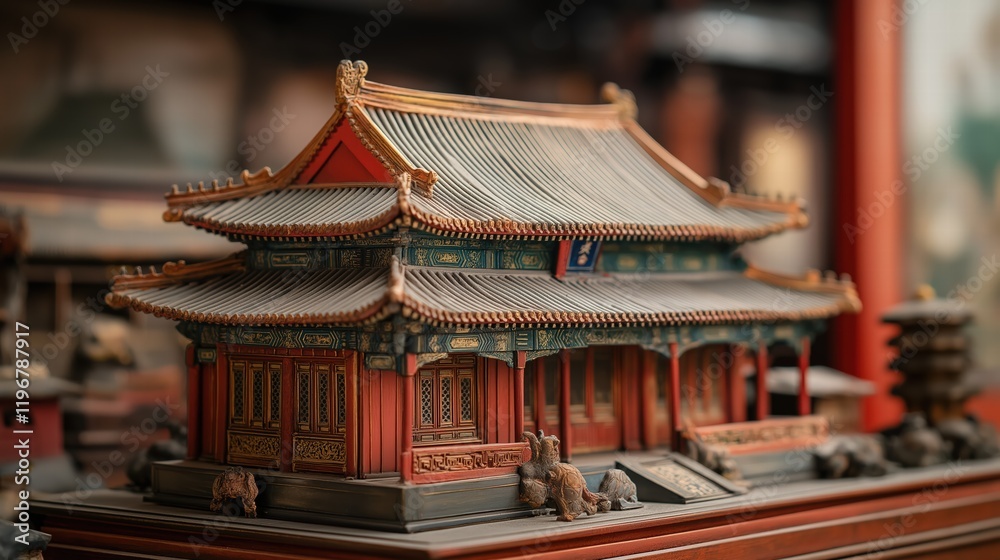 Obraz premium Intricate Miniature Model of Traditional Chinese Architecture