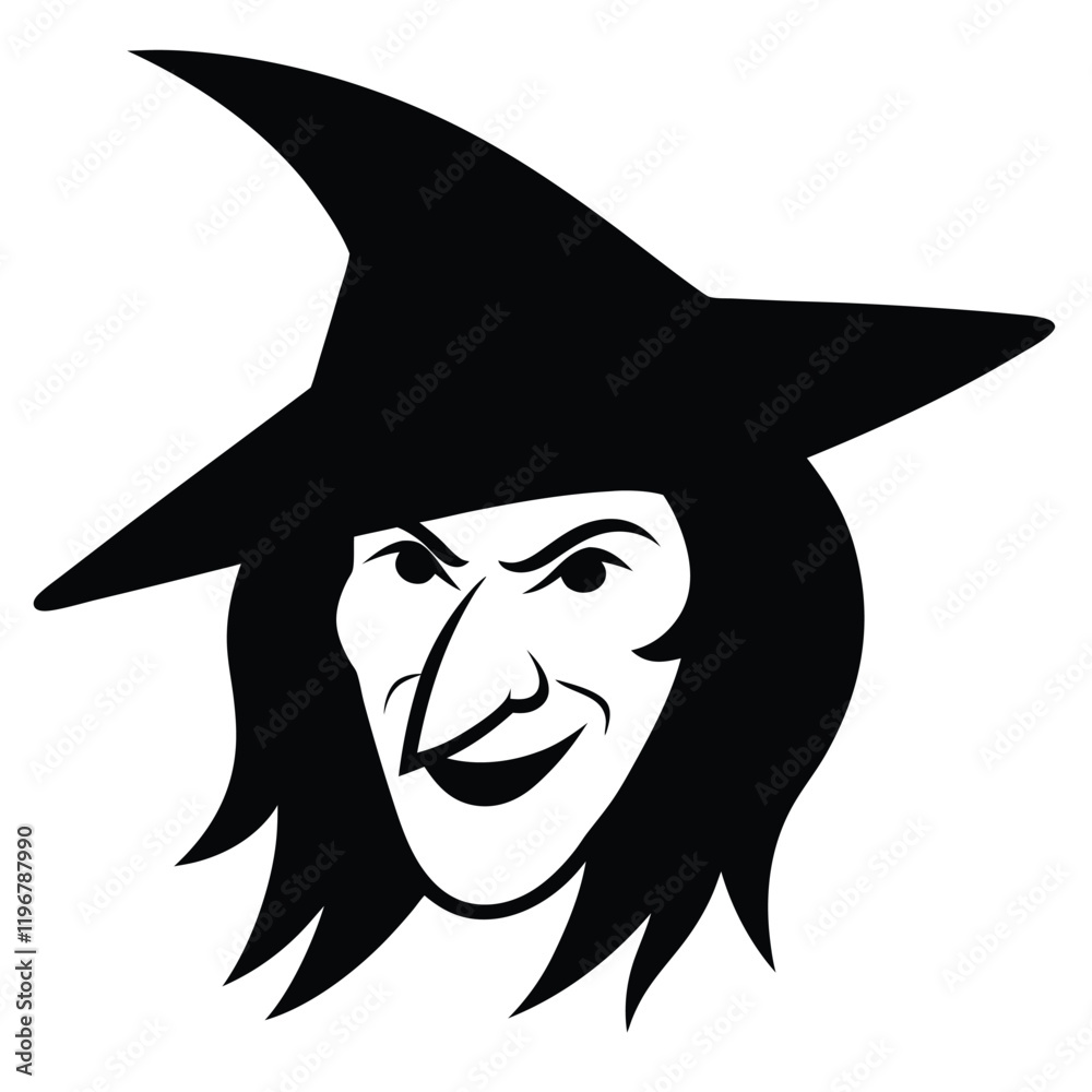 vector silhouette of a witch's face with sharp, angular features, vector silhouette of a witch's face with sharp, angular features,