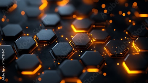 Dynamic hexagonal pattern with glowing elements digital space abstract design