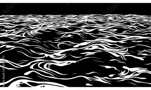 Water linocut black and white water background minimal, vector
