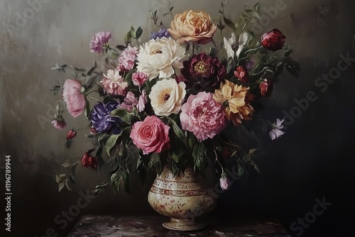 Exquisitely Painted Roses in Teal Vase
