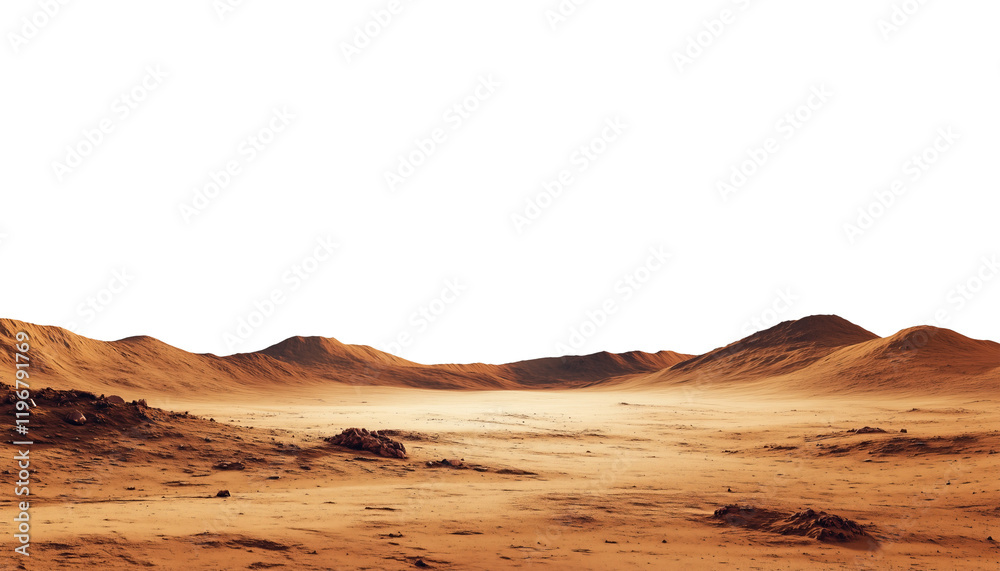 Naklejka premium Martian landscape Baren desert isolated on a white background 