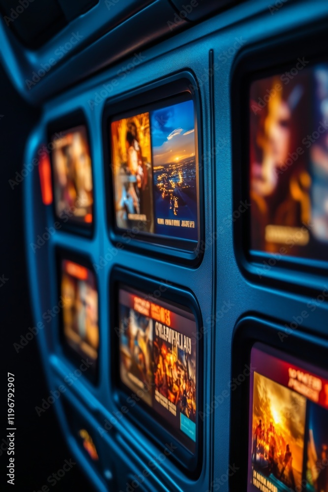 Vibrant In-Flight Movie Selection Screen Vibrant In-Flight Movie Selection Screen
