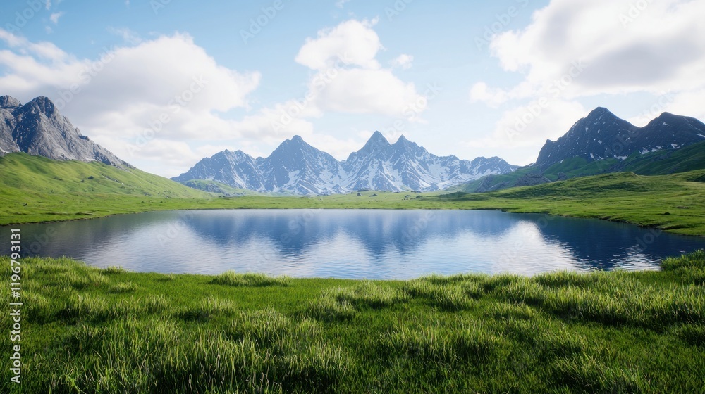 Scenic view of mountains reflecting in a tranquil lake. Scenic view of mountains reflecting in a tranquil lake.