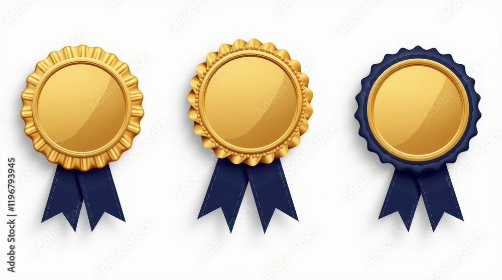 Set of four different, distinct award medals with different ribbons, different elegant decorative elements. Different designs should emphasize premium, with bright colors and different decorations, sy Set of four different, distinct award medals with different ribbons, different elegant decorative elements. Different designs should emphasize premium, with bright colors and different decorations, sy