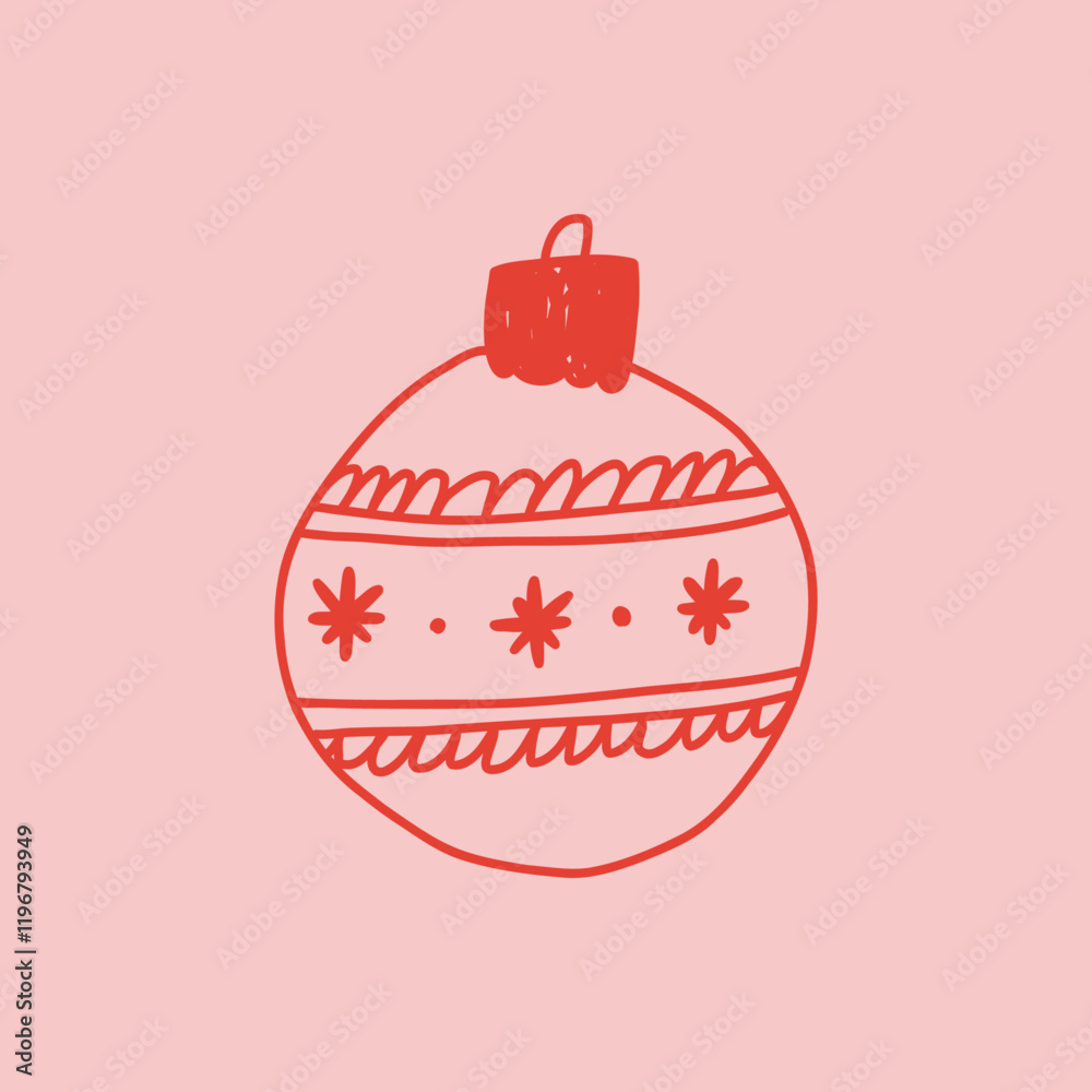 Christmas ornaments in cute doodle style, vector illustration isolated on pink background. Hand drawn outline baubles for Christmas tree decoration. Winter holidays decor. Christmas ornaments in cute doodle style, vector illustration isolated on pink background. Hand drawn outline baubles for Christmas tree decoration. Winter holidays decor.