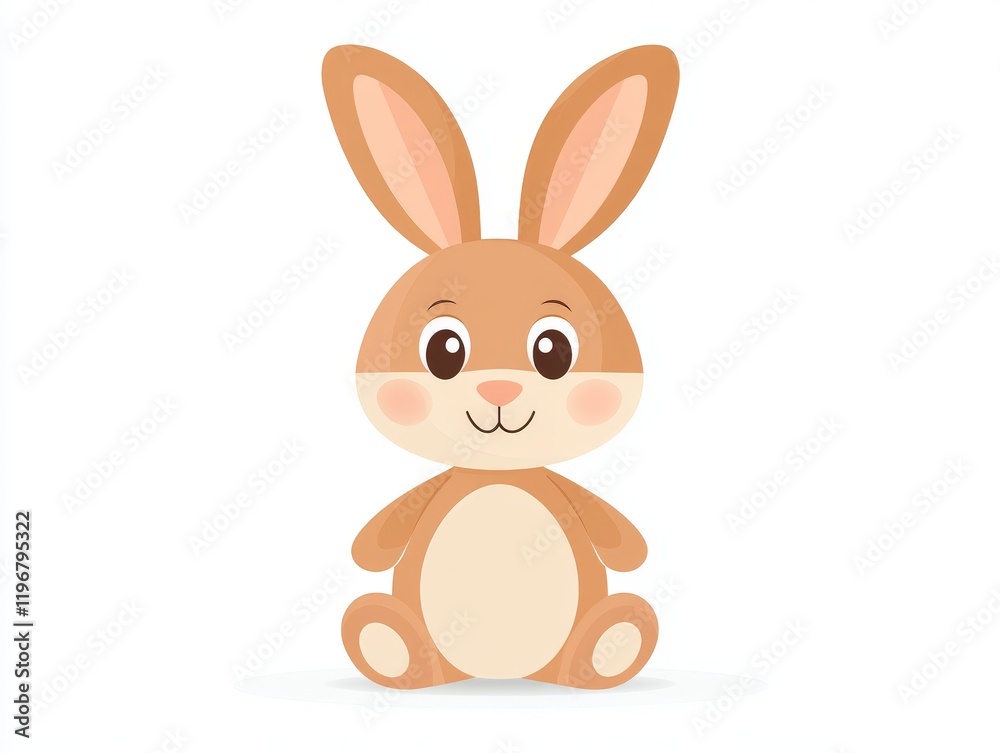Smiling cartoon bunny with soft brown fur sitting on a white background creating a warm and friendly springtime themed illustration Smiling cartoon bunny with soft brown fur sitting on a white background creating a warm and friendly springtime themed illustration