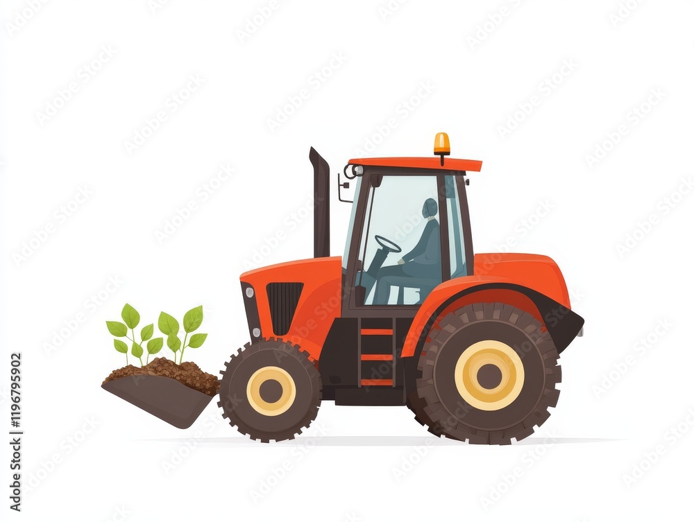 Modern farming tractor with a front loader in a clean white background showcasing agricultural innovation and equipment efficiency for sustainable cultivation and soil management Modern farming tractor with a front loader in a clean white background showcasing agricultural innovation and equipment efficiency for sustainable cultivation and soil management